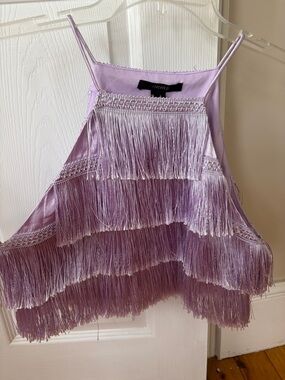Lavender Fringe Crop Top Halter Neck